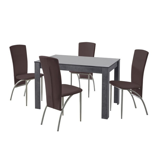 Valgomojo stalo ir 4 tamsiai rudų valgomojo kėdžių rinkinys "Støraa Lori Nevada Slate Brown