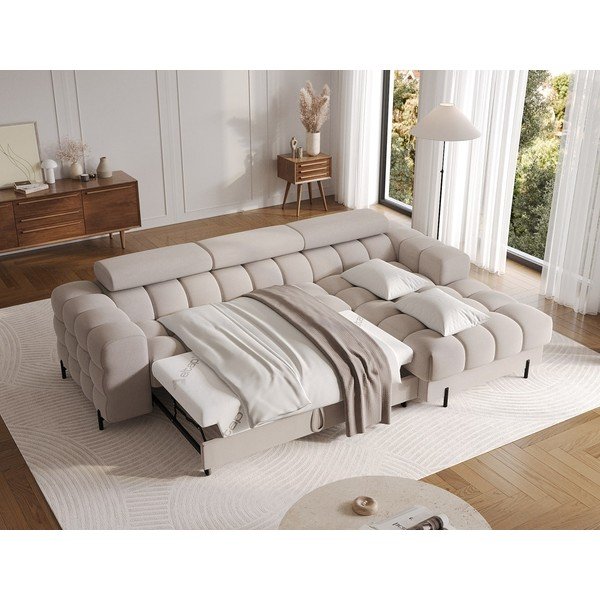 Smėlio spalvos iš velveto sulankstoma/su sandėliavimo vieta kampinė sofa (su dešiniuoju kampu/su gultu) Felro – ELTAP-image-4