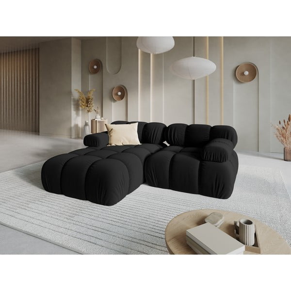Kampinė sofa juodos spalvos iš velveto (su kairiuoju kampu) Bellis – Micadoni Home-image-1