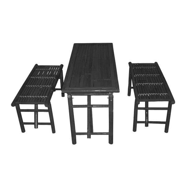 Juodos spalvos stalo ir 2 suolų iš bambuko rinkinys Leitmotiv