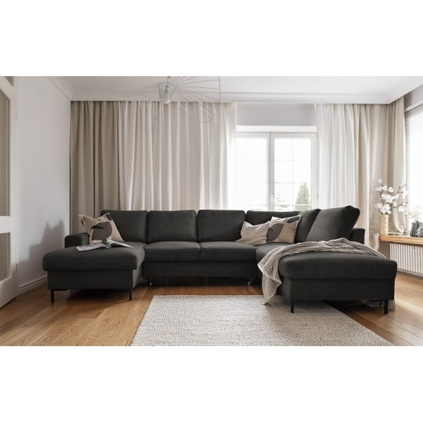 Iš kordinio velveto sulankstoma kampinė sofa tamsiai pilkos spalvos (su dešiniuoju kampu) Lofty Lilly – Miuform-image-4
