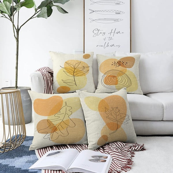 4 minimalistinių pagalvėlių užvalkalų rinkinys Saulėlydžio spalvos, 55 x 55 cm