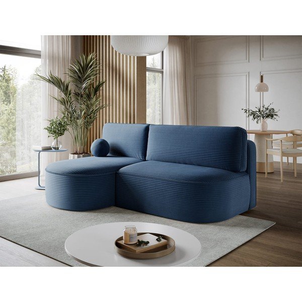Tamsiai mėlynos spalvos sulankstoma/su sandėliavimo vieta kampinė sofa iš kordinio velveto (su kairiuoju kampu/su gultu) Livosa – ELTAP-image-3