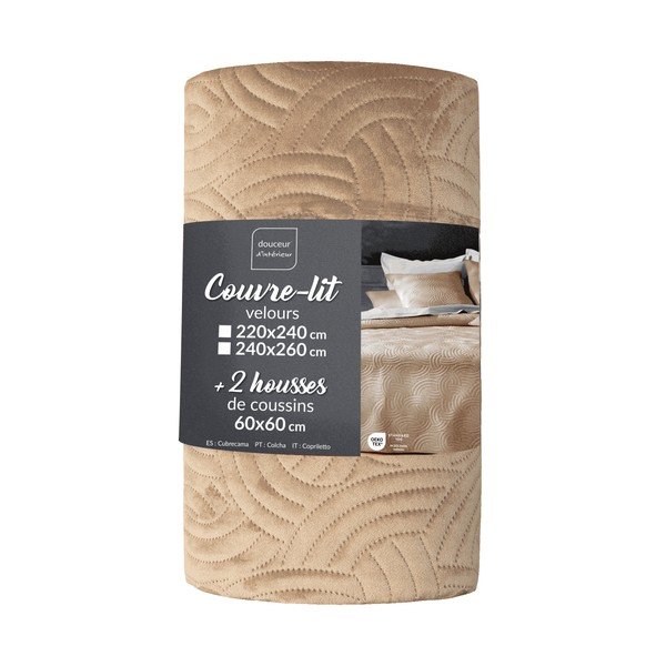 Šviesiai rudos spalvos iš velveto lovatiesės ir pagalvės užvalkalų rinkinys 240x260 cm Solange – douceur d'intérieur