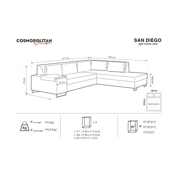 Žalioji sofa lova Cosmopolitan Design San Diegas, dešinysis kampas-image-2