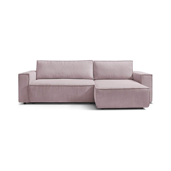 Sulankstoma kampinė sofa šviesiai rožinės spalvos iš kordinio velveto (kintama) Nihad – Bobochic Paris-image-2
