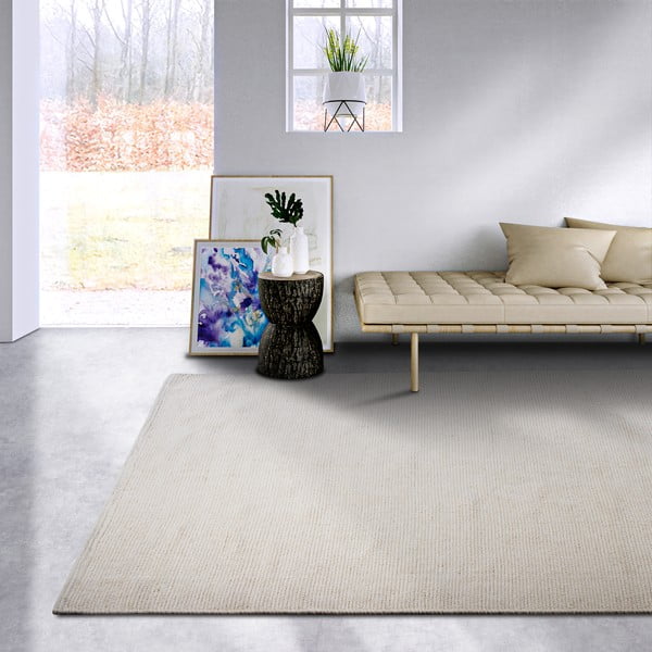 Rankų darbo iš vilnos mišinio kilimas kreminės spalvos 60x90 cm Pradesh Natural White – Elle Decoration-image-1