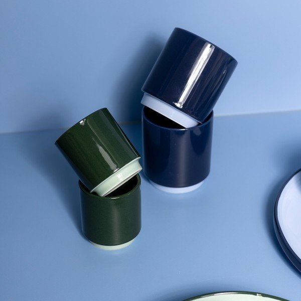 Tamsiai mėlynos spalvos iš molio puodelis espreso 130 ml Duo – ONA-image-1
