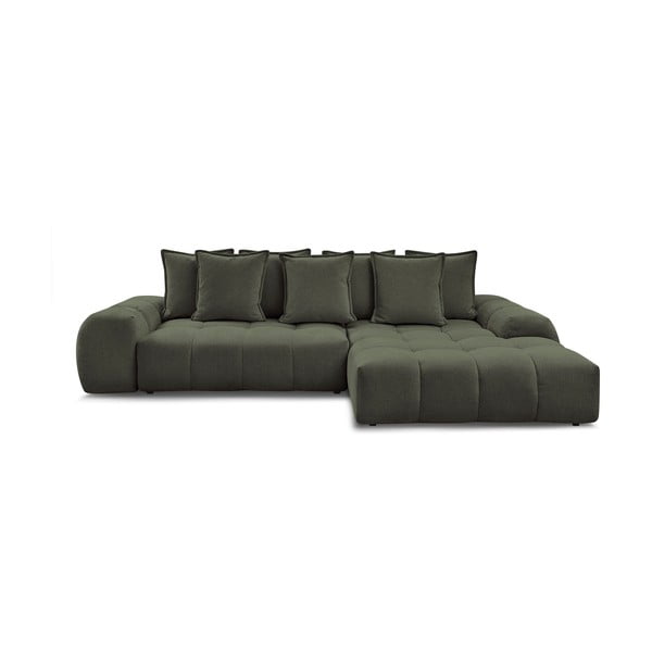 Žalios spalvos iš šenilinio audinio sulankstoma/su sandėliavimo vieta kampinė sofa (su dešiniuoju kampu/su gultu) Everest – Bobochic Paris