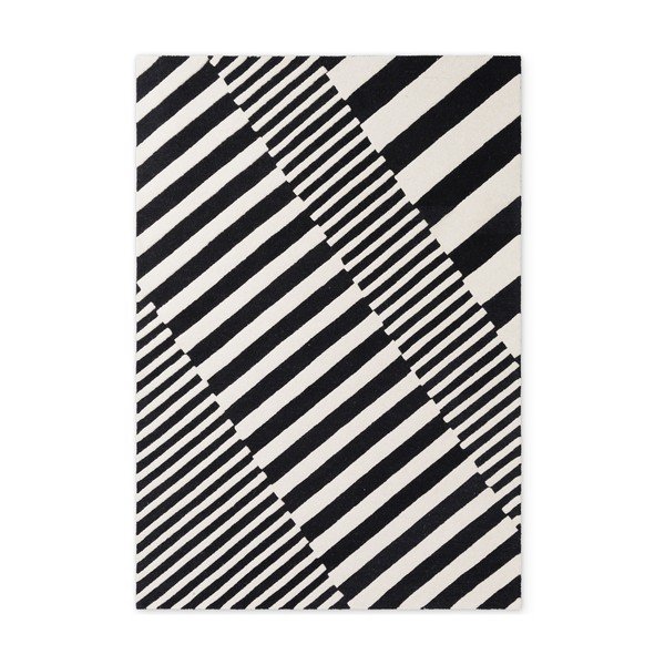 Rankų darbo juodos ir baltos spalvos iš vilnos kilimas 160x230 cm Stryve Flux – Elle Decoration