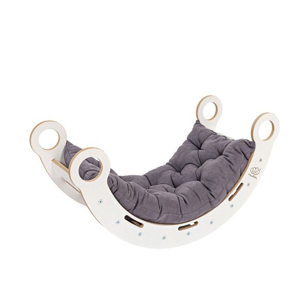 Baltos spalvos/pilkos spalvos iš pušies masyvo supamoji lenta 39x75x38 cm Montessori – Meowbaby-image-2