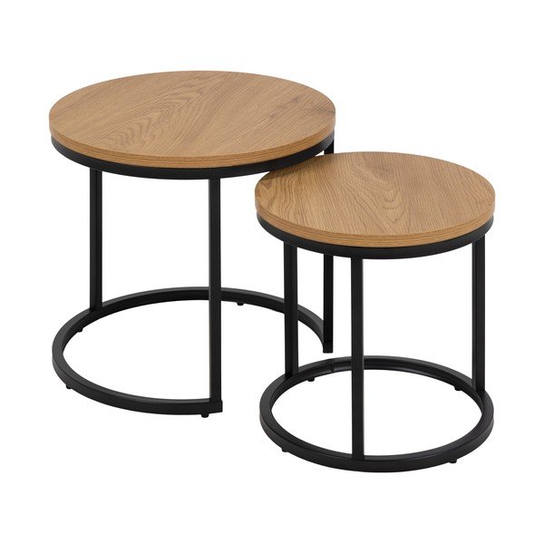 Apvalios formos šoniniai stalai 2 vnt. su ąžuolo dekoro stalviršiu ø 45 cm Spiro – Actona-image-2