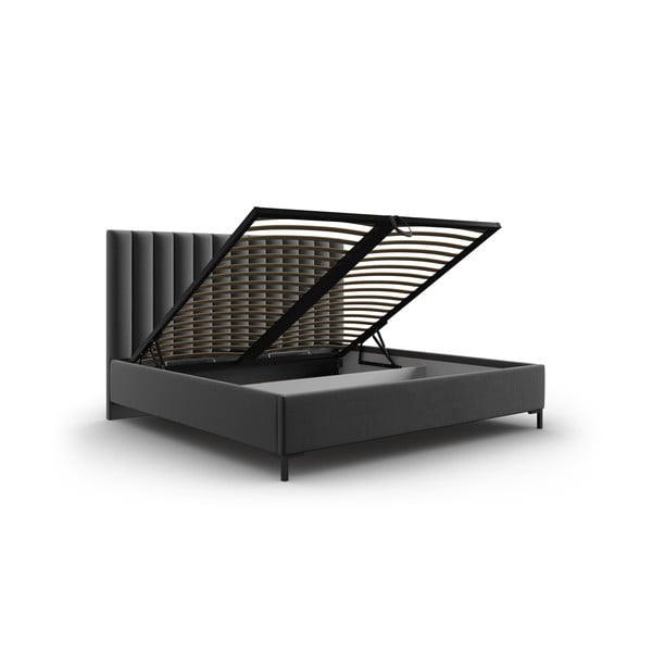 Dvigulė lova tamsiai pilkos spalvos audiniu dengta su sandėliavimo vieta su lovos grotelėmis 200x200 cm Casey – Mazzini Beds-image-3