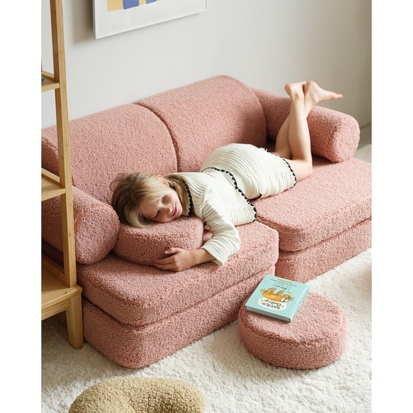 Rožinės spalvos iš boucle vaikiška sofa 132 cm Settee – Wigiwama-image-2