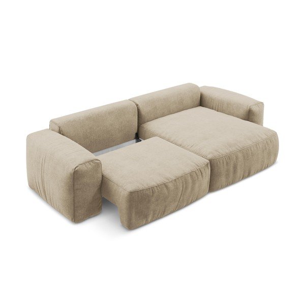 Šviesiai rudos spalvos sulankstoma kampinė sofa iš šenilinio audinio (su dešiniuoju kampu/su gultu) Kuki – Makamii-image-4