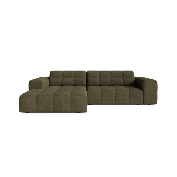 Khaki spalvos kampinė sofa iš šenilinio audinio (su kairiuoju kampu/su gultu) Chicago – Cosmopolitan Design
