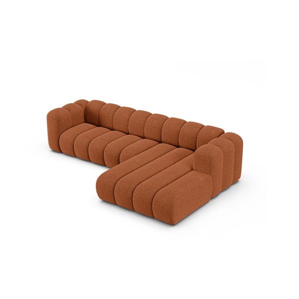 Raudonos plytų spalvos kampinė sofa iš šenilinio audinio (su dešiniuoju kampu/su gultu) Lupine – Micadoni -image-2