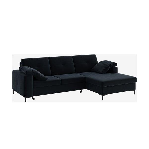Tamsiai mėlynos spalvos aksominė kampinė sofa-lova Ghado Moor, dešinysis kampas-image-2