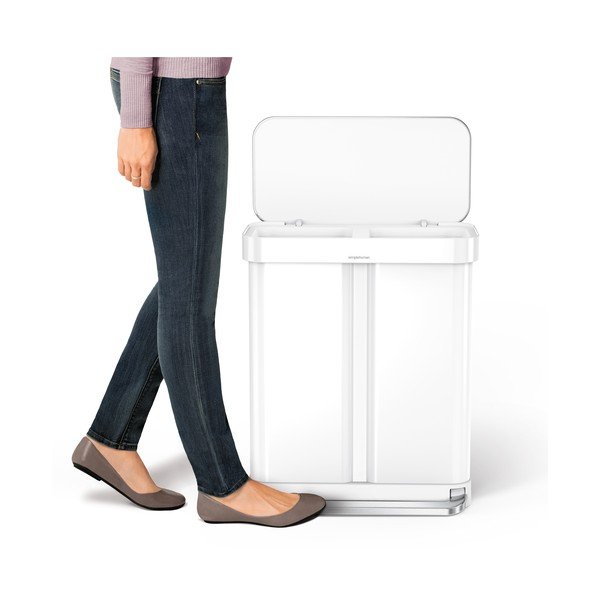 Baltos spalvos iš plieno šiukšliadėžė 34+24 l rūšiavimui/su pedalu Dual – simplehuman-image-4