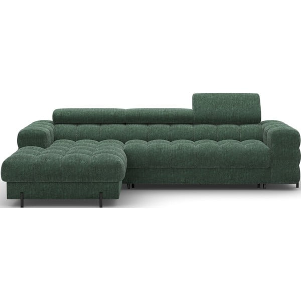 Žalios spalvos iš boucle sulankstoma/su sandėliavimo vieta kampinė sofa (su kairiuoju kampu/su gultu) Felro – ELTAP