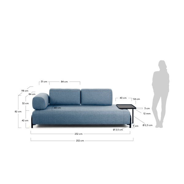 Mėlyna sofa su integruotu padėklu Kave Home Compo-image-4