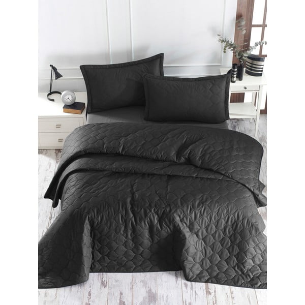 Juoda medvilninė lovatiesė su pagalvių užvalkalais EnLora Home Fresh, 180 x 225 cm