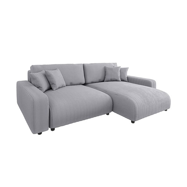 Iš kordinio velveto sulankstoma kampinė sofa šviesiai pilkos spalvos (kintama) Sara – Ropez