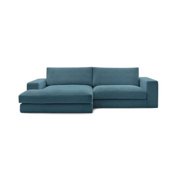 Mėlynos spalvos iš kordinio velveto kampinė sofa (su kairiuoju kampu/su gultu) Leonard – Bobochic Paris