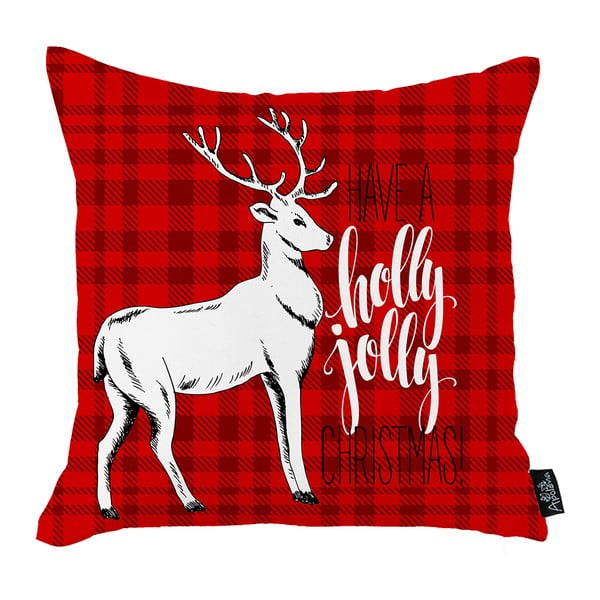 Raudonas kalėdinis užvalkalas Mike & Co. NEW YORK Honey Christmas Deer Holly Jolly, 45 x 45 cm