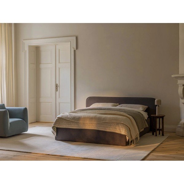 Juodos spalvos dvigulė lova audiniu dengta su sandėliavimo vieta su lovos grotelėmis 160x200 cm Elizabeth – Micadoni -image-1