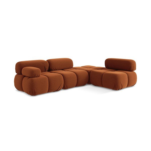Oranžinės spalvos iš velveto modulinė kampinė sofa (su dešiniuoju kampu) Lokua – Makamii-image-3