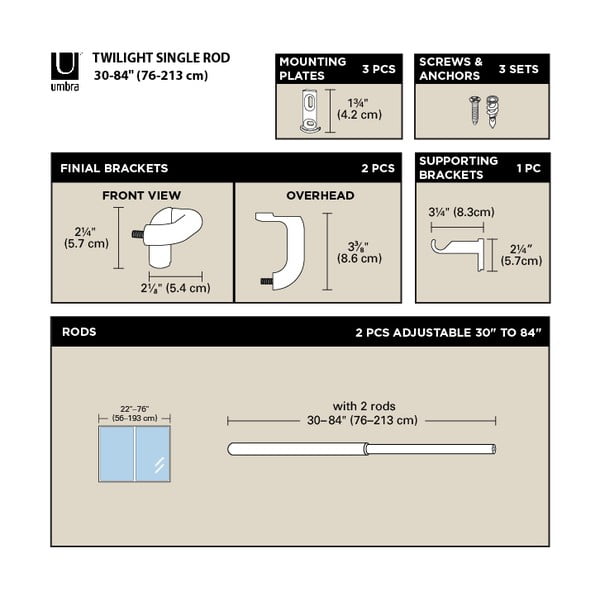 Iš plieno išplečiamas užuolaidos strypas 76 - 213 cm Twilight – Umbra-image-4