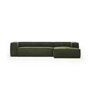 Žalios spalvos iš kordinio velveto kampinė sofa (su dešiniuoju kampu/su gultu) Blok – Kave Home
