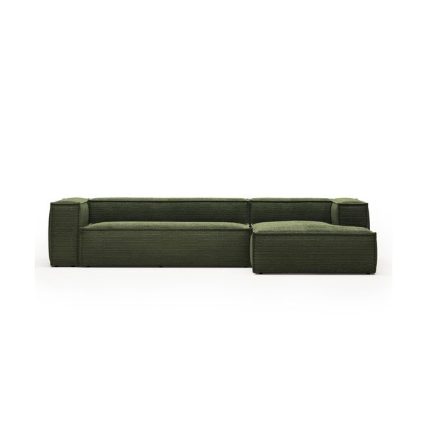 Žalios spalvos iš kordinio velveto kampinė sofa (su dešiniuoju kampu/su gultu) Blok – Kave Home