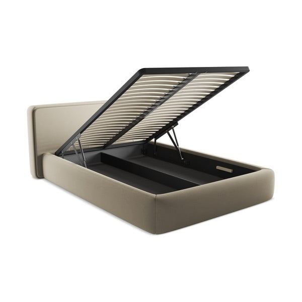 Smėlio spalvos dvigulė lova audiniu dengta su sandėliavimo vieta su lovos grotelėmis 140x200 cm Kiana – Makamii-image-3