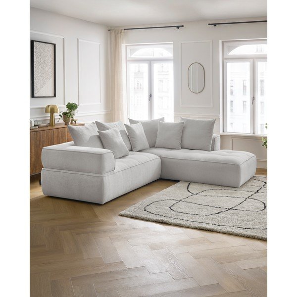 Šviesiai pilkos spalvos iš šenilinio audinio kampinė sofa (su dešiniuoju kampu/„L“ formos) Whesley – Bobochic Paris-image-1