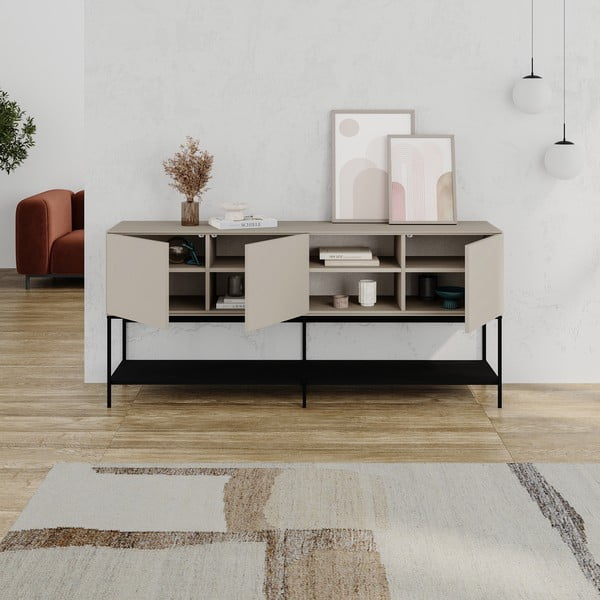 Šoninė spintelė juodos spalvos/kreminės spalvos 180x80x40 cm Amira – Marckeric-image-3