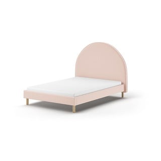 Viengulė audiniu dengta lova rožinės spalvos su lovos grotelėmis 140x200 cm MOON – Vipack