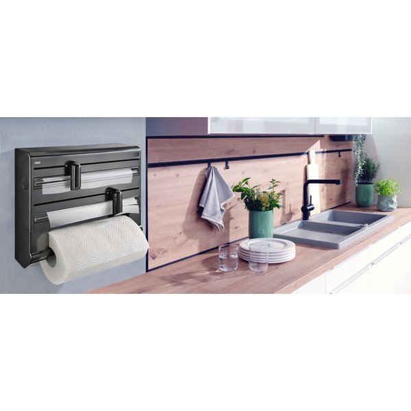 Sieninis juodos spalvos iš plastiko virtuvinės folijos ir popierinio rankšluosčio laikiklis Parat – LEIFHEIT-image-1