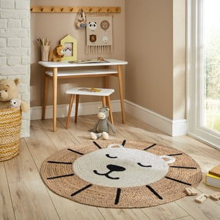 Iš džiuto vaikiškas kilimas natūralios spalvos 100x100 cm Leo Lion – Flair Rugs