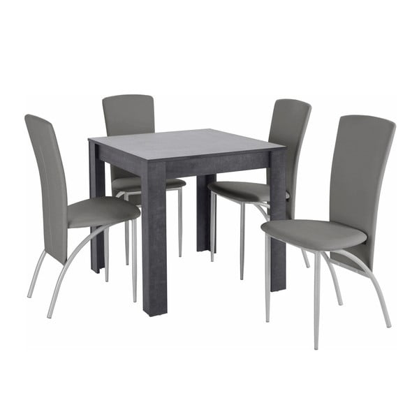 4 pilkų valgomojo stalų ir 4 pilkų valgomojo kėdžių rinkinys "Støraa Lori Nevada Duro Slate Light Grey