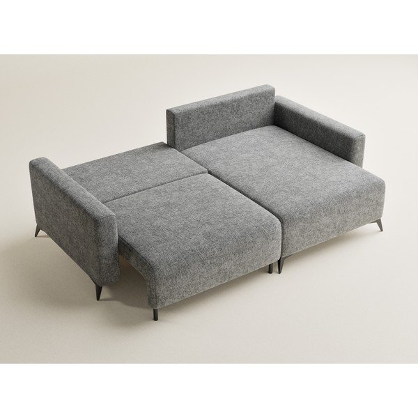 Pilkos spalvos sulankstoma/su sandėliavimo vieta kampinė sofa iš šenilinio audinio (su dešiniuoju kampu/su gultu) Leon – Maison de Rêve-image-3