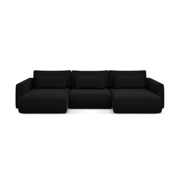 Juodos spalvos iš velveto sulankstoma/su sandėliavimo vieta kampinė sofa („U“ formos) Kapua – Makamii