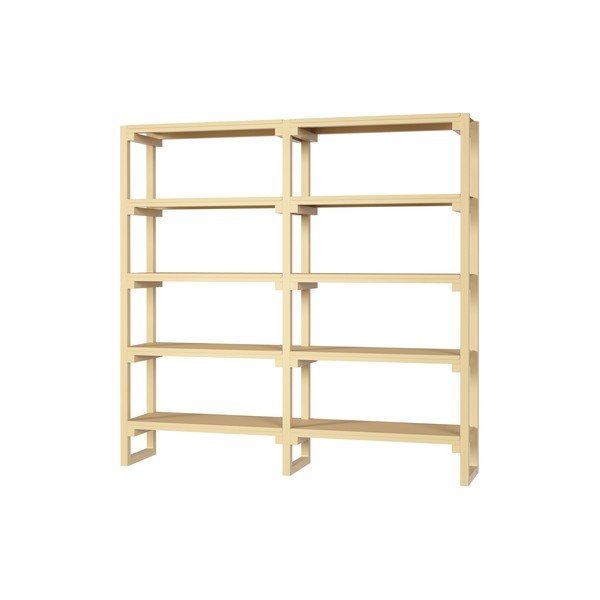 Šviesiai geltonos spalvos iš buko masyvo pastatoma lentyna 184x180x37 cm Noru – noo.ma