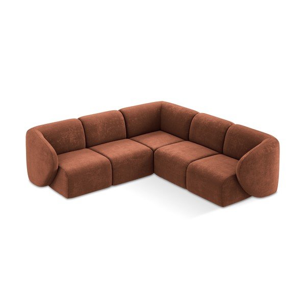Terakotos spalvos kampinė sofa iš šenilinio audinio Lani – Makamii-image-1