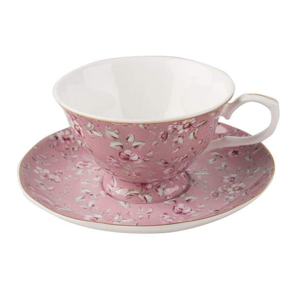 Rožinis porcelianinis puodelis su lėkštele "Creative Tops Ditsy", 200 ml