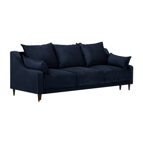 Tamsiai mėlyna aksominė sofa-lova su daiktadėže Mazzini Sofas Freesia, 215 cm