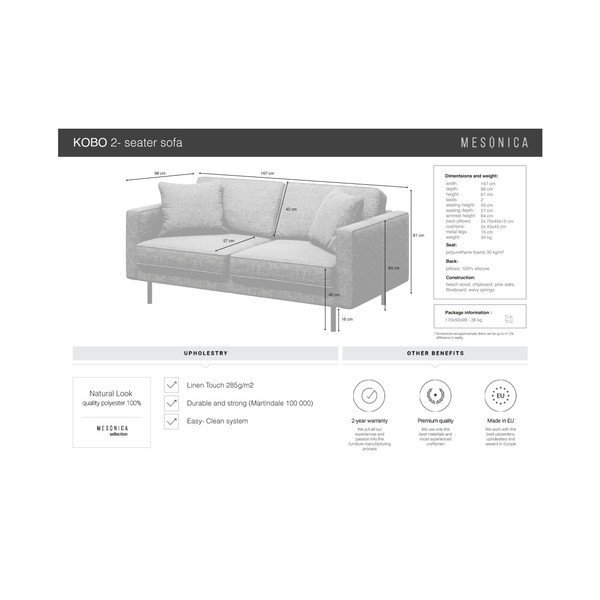 Sofa pilkos spalvos 167 cm Kobo – MESONICA-image-4