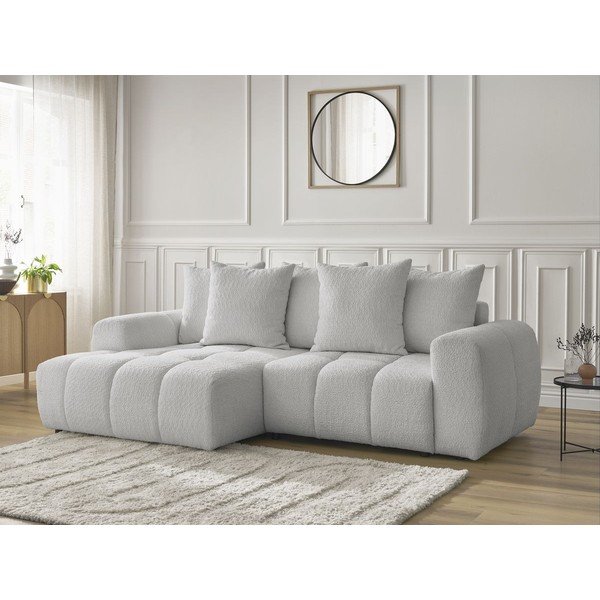 Šviesiai pilkos spalvos sulankstoma/su sandėliavimo vieta kampinė sofa iš boucle (su kairiuoju kampu/su gultu) Roxelane – Bobochic Paris-image-4