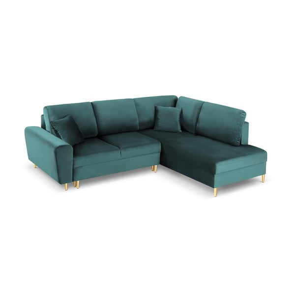 Smaragdinės spalvos iš velveto sulankstoma/su sandėliavimo vieta kampinė sofa (su dešiniuoju kampu/„L“ formos) Kyoto – Cosmopolitan Design-image-1